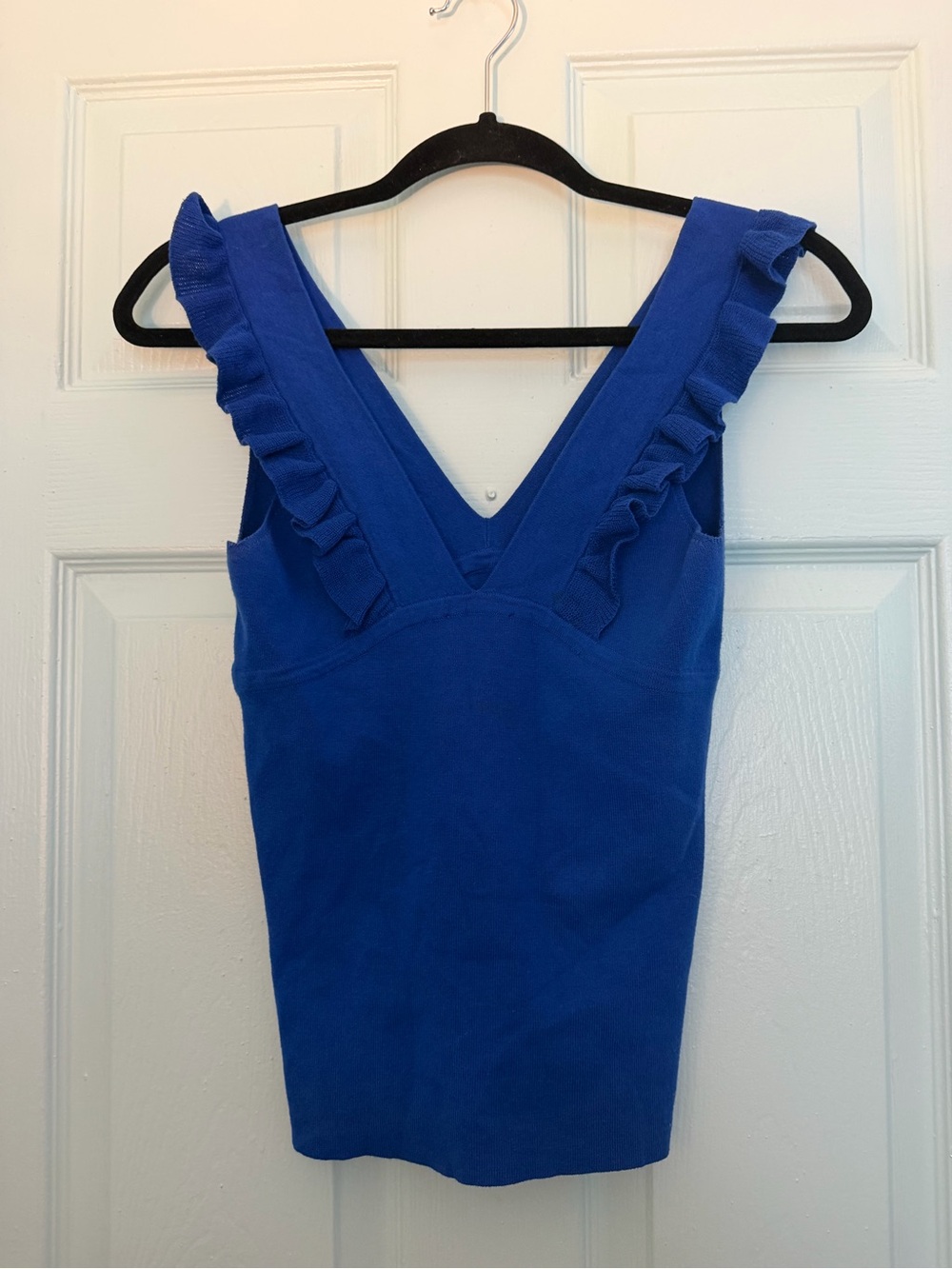 Express Royal Blue Ruffle V-Neck Lace-Up Tank - Picture 2 of 2